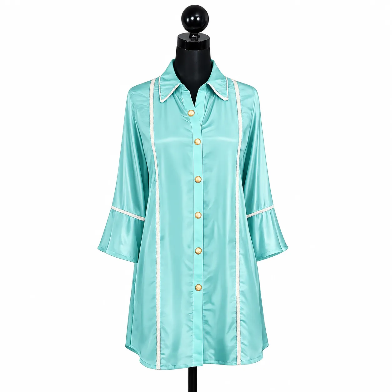 Aqua Glow Satin Shirt Top